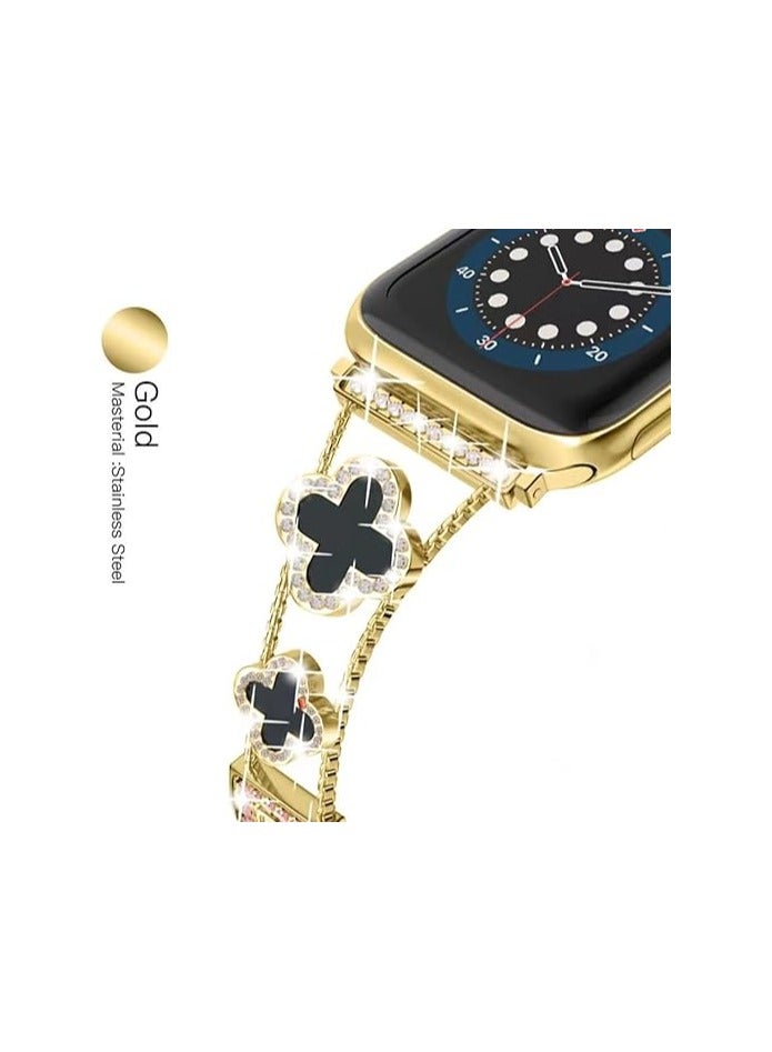diamond metal band adds sparkle to your watch - Compatible with Apple Watch Series 8/7/6/5/4/3/2/1SE/Ultra - Clover is simple and stylish, fits women's sizes 38mm 40mm 41mm 42mm  - Image 3