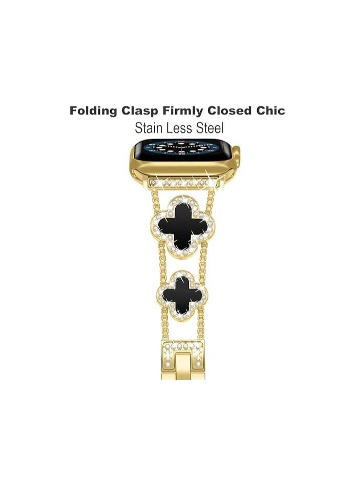 diamond metal band adds sparkle to your watch - Compatible with Apple Watch Series 8/7/6/5/4/3/2/1SE/Ultra - Clover is simple and stylish, fits women's sizes 38mm 40mm 41mm 42mm  - Image 4