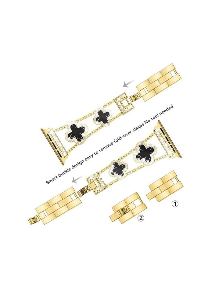 diamond metal band adds sparkle to your watch - Compatible with Apple Watch Series 8/7/6/5/4/3/2/1SE/Ultra - Clover is simple and stylish, fits women's sizes 38mm 40mm 41mm 42mm  - Image 5