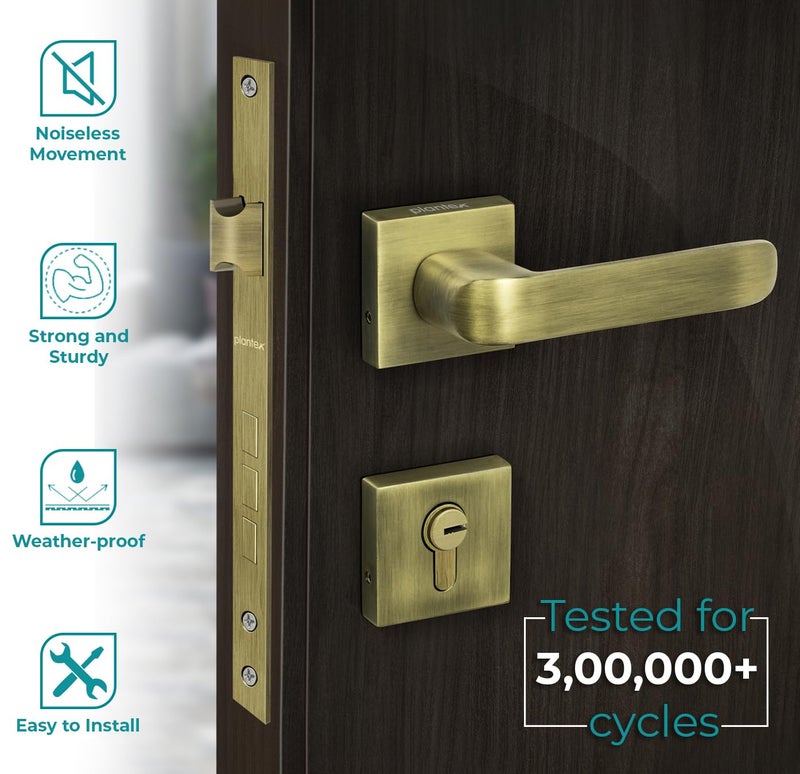 Plantex Triple Security Door Lock For Home/Main Door Lock Set With 3 Years Of Warranty/Mortise Lock For Door With Brass Lock Body & Cylinder(7110 - Brass Antique), Knob - Image 2
