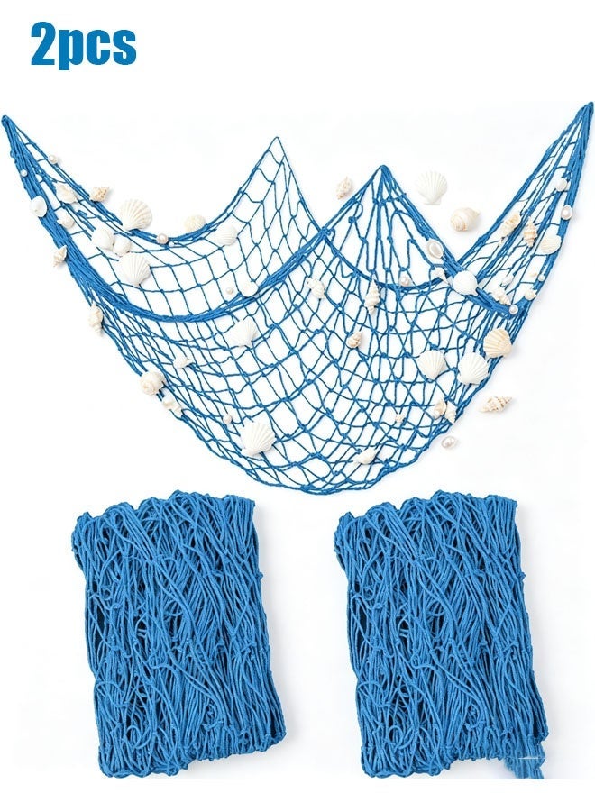 Bukela 2 PCS Fish Net Decorations, 80 x 40 Inch, Ocean Themed Party Decor Beach Nautical Wall Hanging Fishing Net for Coastal Bedroom Bathroom Under The Sea Party Decorations Wall Stickers Other Wall Art - Image 1