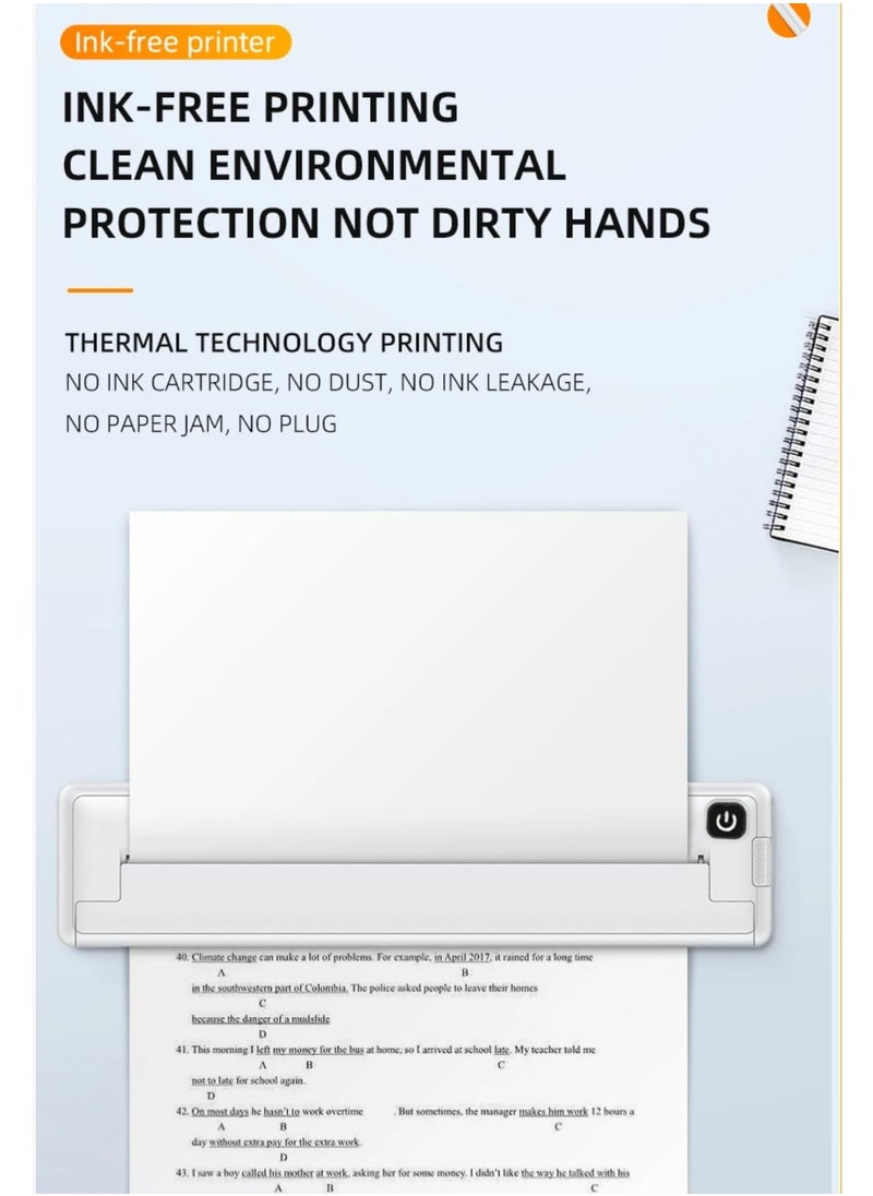 Generic - X8 Portable Thermal Printer, Supports A4 Thermal Paper, 200DPI Inkless Mobile Travel Printers for Car School Office, Mini Bluetooth Printer for Android for iOS Phone - Image 1