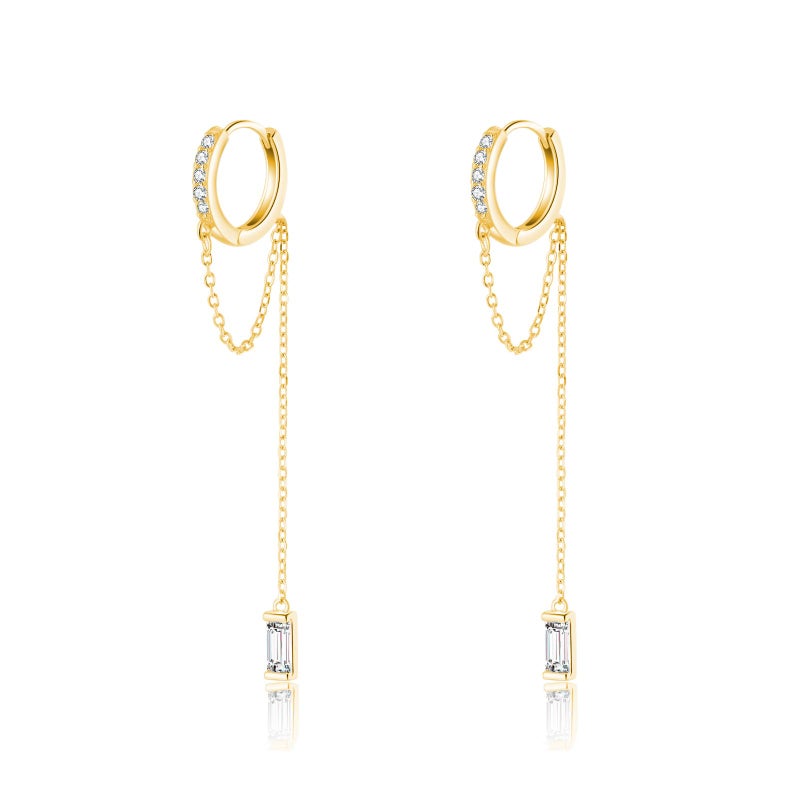 Reffeer 925 Sterling Silver CZ Chain Hoop Earrings Dangle for Women Teen Girls Dangle Earrings Chain Drop Earrings Huggie (B-Gold) - Image 1