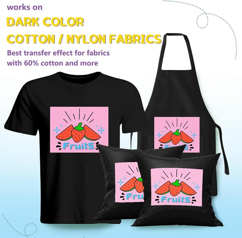 HTVRONT ورق نقل الحرارة للقمصان الداكنة - 50 عبوة 8.5x11" ورق نقل بالحديد لطابعة نفث الحبر، سهل الاستخدام، فينيل نقل حراري قابل للطباعة، ألوان زاهية، متين وناعم - Image 4