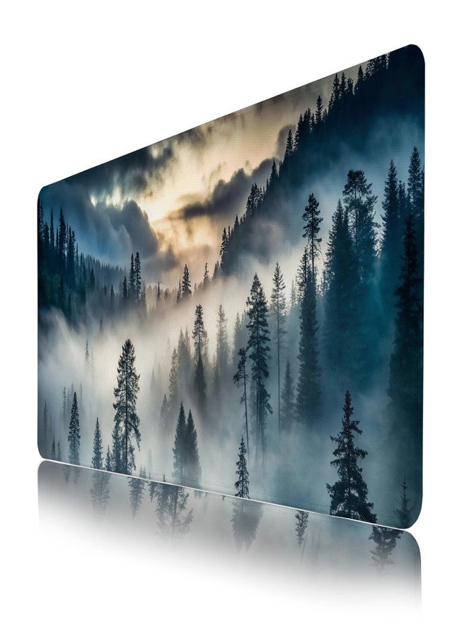 TSLOVER Misty Forest Desk Mat,Nature Forest Mouse Pad,Mountain XXL Gaming Mouse Pads,Large Waterproof Non-Slip Rubber Mousepad with Stitched Edges Office Home Computer Desk Accessories,35.4 x 15.7 in - Image 1