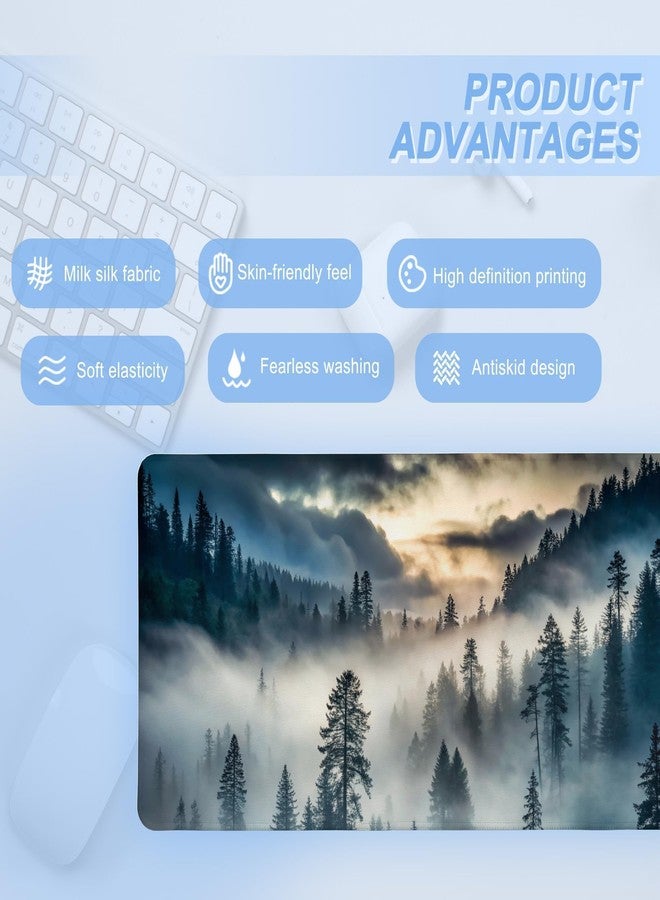 TSLOVER Misty Forest Desk Mat,Nature Forest Mouse Pad,Mountain XXL Gaming Mouse Pads,Large Waterproof Non-Slip Rubber Mousepad with Stitched Edges Office Home Computer Desk Accessories,35.4 x 15.7 in - Image 2