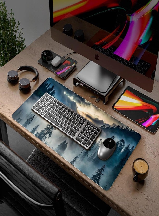 TSLOVER Misty Forest Desk Mat,Nature Forest Mouse Pad,Mountain XXL Gaming Mouse Pads,Large Waterproof Non-Slip Rubber Mousepad with Stitched Edges Office Home Computer Desk Accessories,35.4 x 15.7 in - Image 3