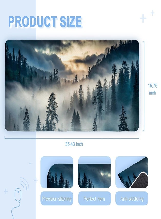 TSLOVER Misty Forest Desk Mat,Nature Forest Mouse Pad,Mountain XXL Gaming Mouse Pads,Large Waterproof Non-Slip Rubber Mousepad with Stitched Edges Office Home Computer Desk Accessories,35.4 x 15.7 in - Image 4
