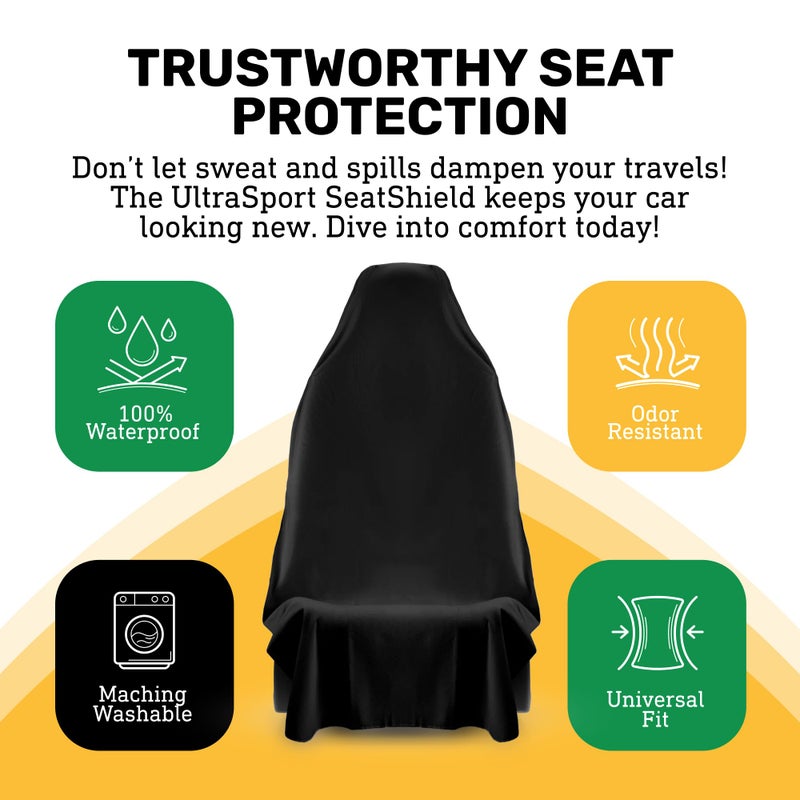 Waterproof SeatShield UltraSport Front Seat Cover - Waterproof Car Seat Cover, Waterproof Seat Covers for Cars, Driver Seat Cover, Car Seat Towel Cover After Gym, Waterproof Car Seat Protector - Black - Image 2
