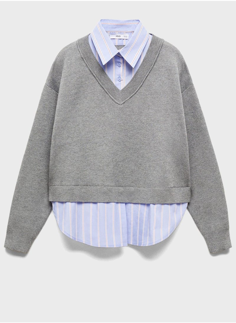 MANGO - V-Neck Cropped Sweater - Image 1