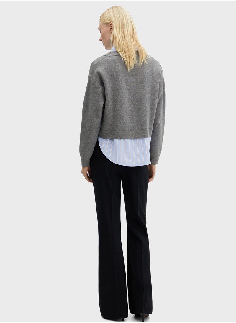 MANGO - V-Neck Cropped Sweater - Image 1