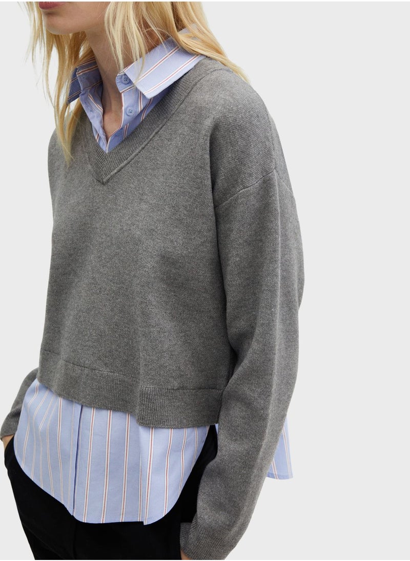 MANGO - V-Neck Cropped Sweater - Image 1