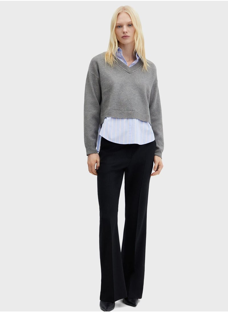 MANGO - V-Neck Cropped Sweater - Image 1