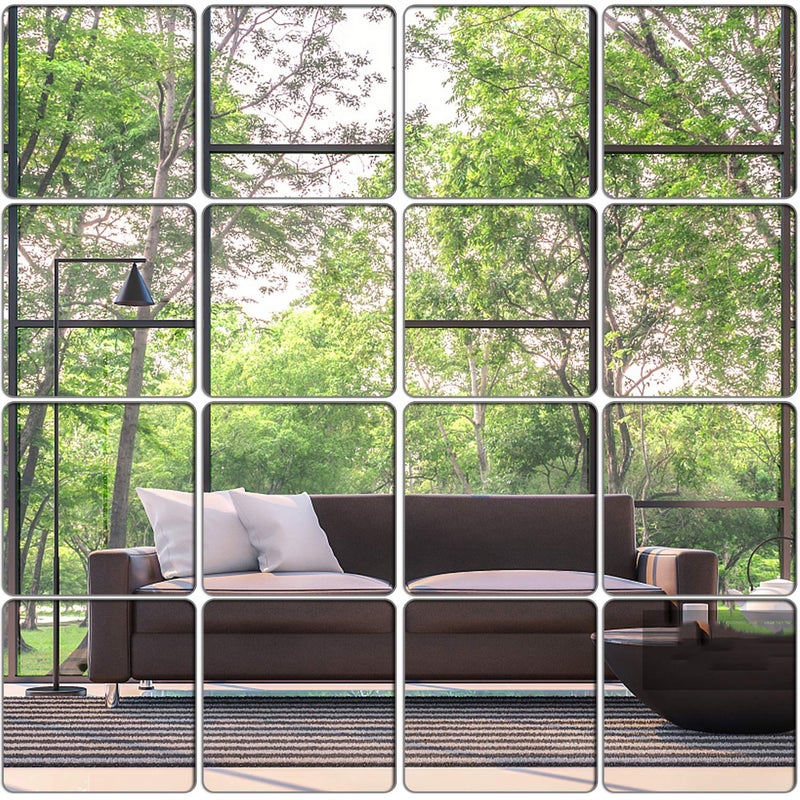 KimDaro Removable Acrylic Mirror Setting Wall Sticker Decal DIY Modern Decoration for Home Living Room Bedroom Decor 15 pcs 20cmx20cm