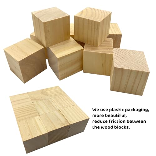 MUXGOA Wood Blocks for Crafts,2 Inch Unfinished Wooden Cubes Natural Wood Blocks for Crafts Making & DIY Projects & Decor(Pack of 9) - Image 4
