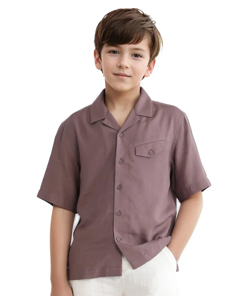 رير ونز Rare Ones Kids Dubex Dusky Brown Modal Short Sleeve Solid Shirt