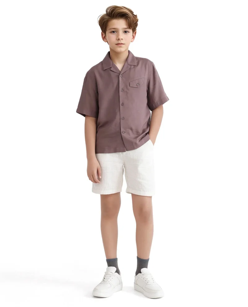 رير ونز Rare Ones Kids Dubex Dusky Brown Modal Short Sleeve Solid Shirt