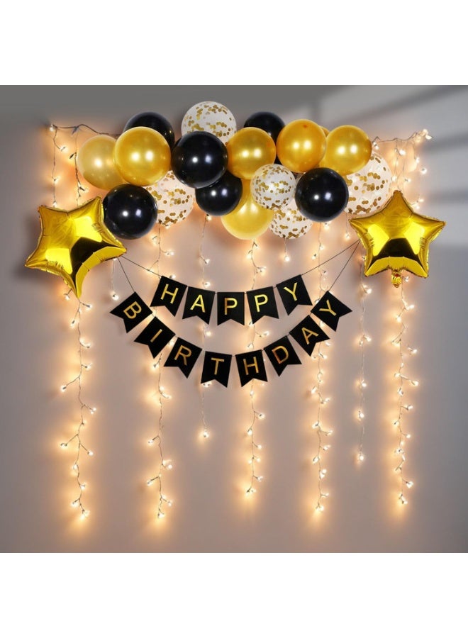 Birthday Decoration Items – Happy Birthday Decoration Black Gold Birthday Decoration Items for Men, Husband Birthday Decoration Kit for Wife, Women. Confetti, Metallic, Foil Balloons, 1 Piece - Image 1