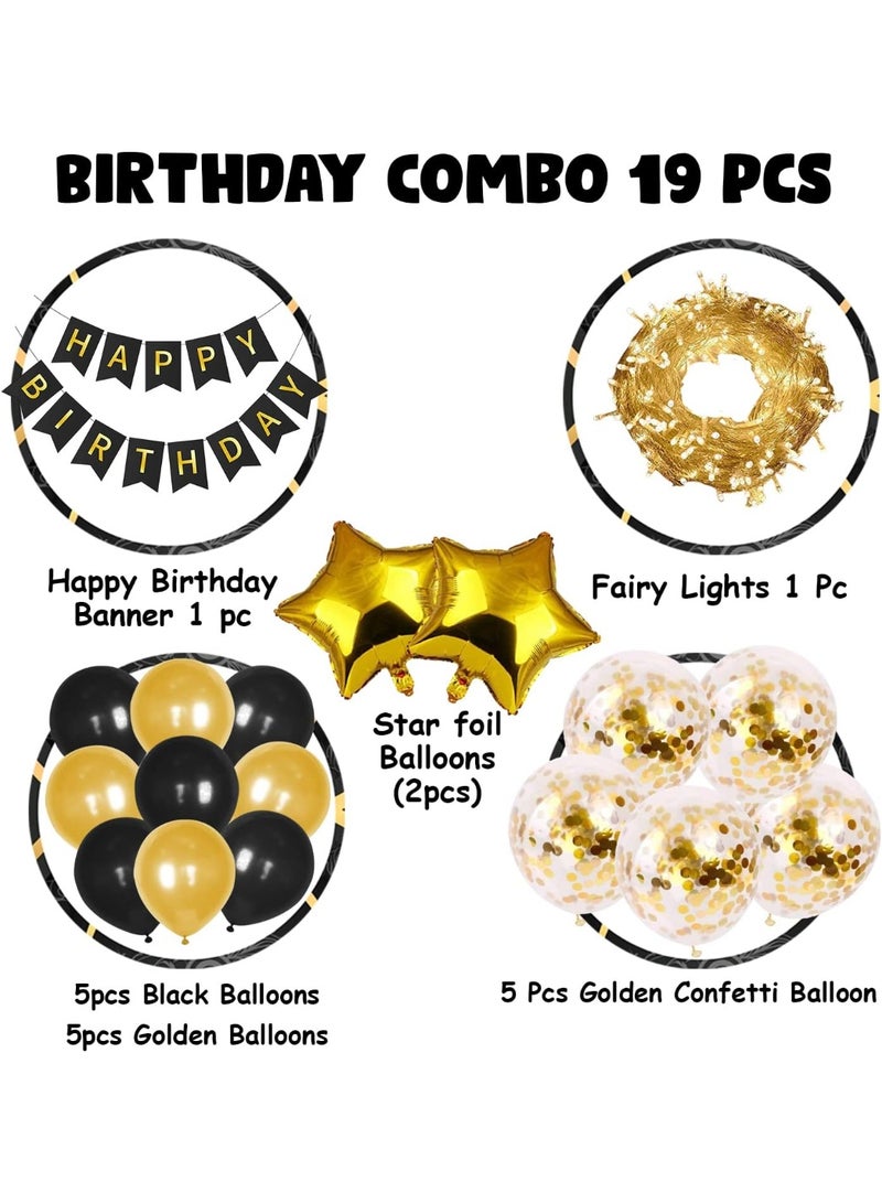 Birthday Decoration Items – Happy Birthday Decoration Black Gold Birthday Decoration Items for Men, Husband Birthday Decoration Kit for Wife, Women. Confetti, Metallic, Foil Balloons, 1 Piece - Image 2