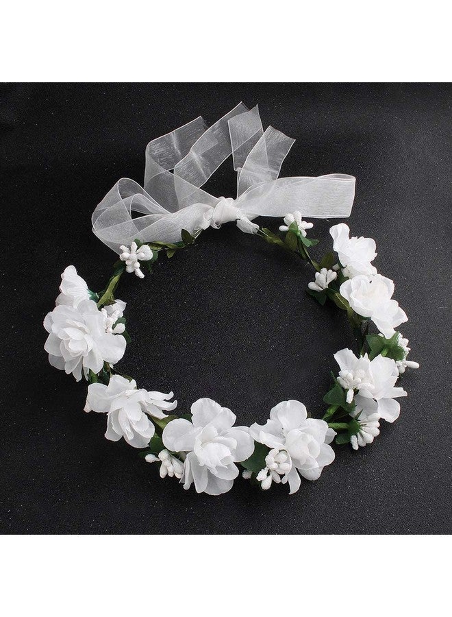 SYGA Flower Tiara and Bracelet Set Flower Headband and Flower Bracelet Bridesmaid Floral Hair Bands Floral Garland For Women Bride Wedding Vine Tiara Bridal Crown Hair Accessory - White - Image 2