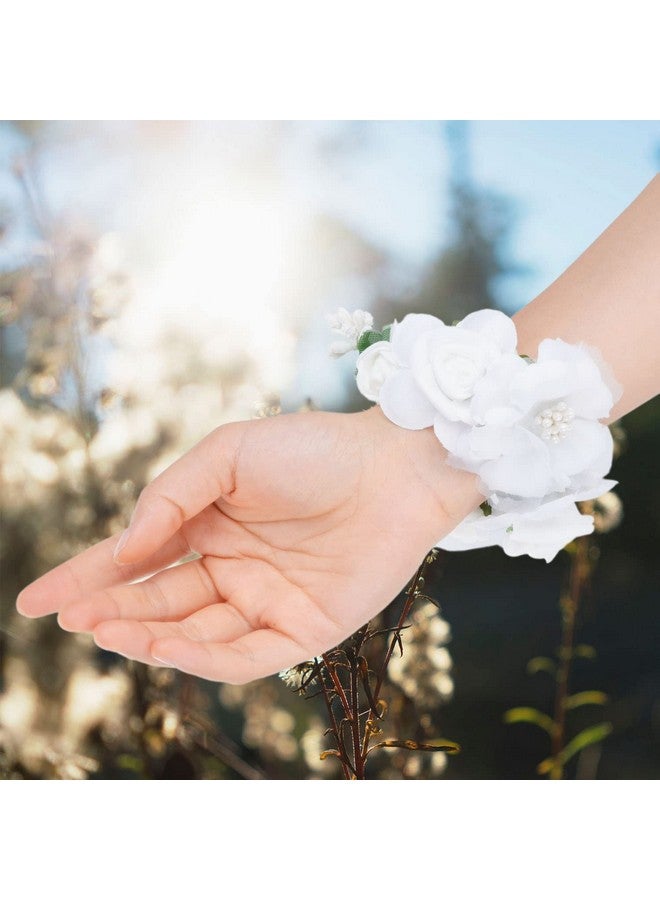 SYGA Flower Tiara and Bracelet Set Flower Headband and Flower Bracelet Bridesmaid Floral Hair Bands Floral Garland For Women Bride Wedding Vine Tiara Bridal Crown Hair Accessory - White - Image 3