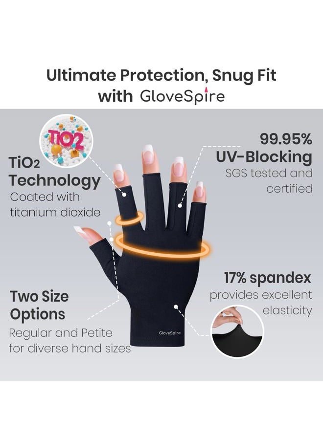 GloveSpire قفازات UV لمانيكير الجل، قفازات سميكة UPF50+ لحماية من الأشعة فوق البنفسجية، قفازات بدون أصابع للنساء لحماية الأظافر من الضوء فوق البنفسجي (أسود - مقاس واحد يناسب معظم الأحجام) - Image 5