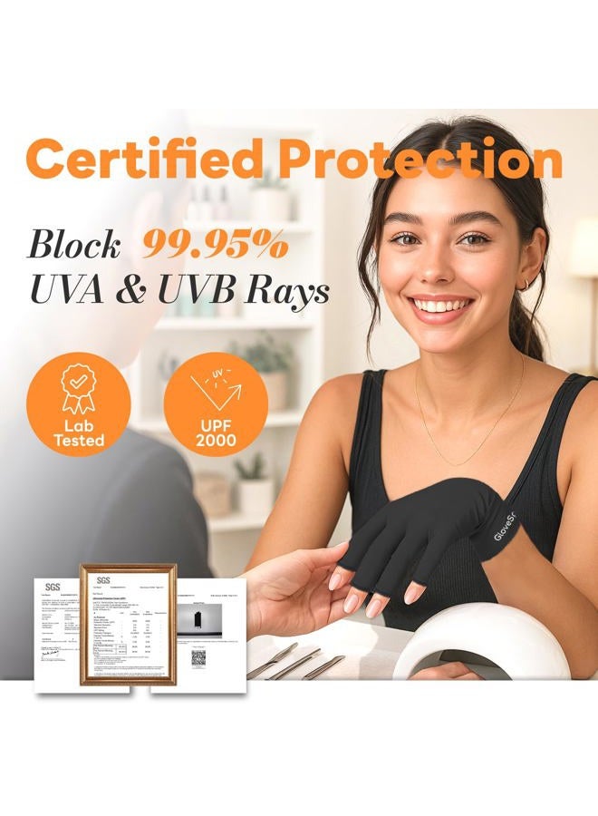 GloveSpire قفازات UV لمانيكير الجل، قفازات سميكة UPF50+ لحماية من الأشعة فوق البنفسجية، قفازات بدون أصابع للنساء لحماية الأظافر من الضوء فوق البنفسجي (أسود - مقاس واحد يناسب معظم الأحجام) - Image 4