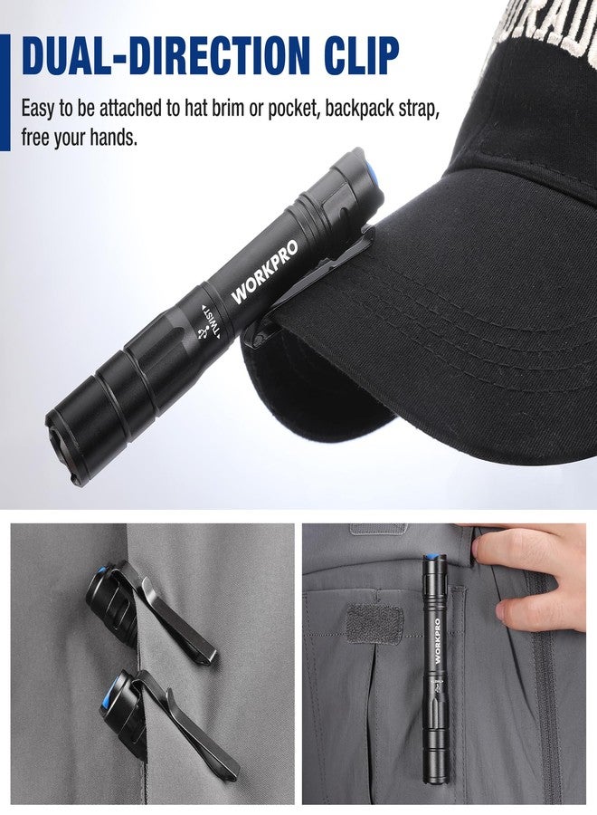 ووركبرو مصباح قلم قابل لإعادة الشحن من WORKPRO، مصباح يدوي صغير، عبوة من قطعتين من مصباح يدوي EDC فائق الصغر، مصباح يدوي للجيب مع مشبك، وظيفة الذاكرة وكابل USB C متضمن، أسود - Image 5