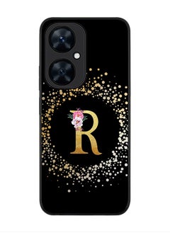 Rugged Black Edge case for Huawei nova 11i , Slim fit Rubber Edges Thin Cover - Custom Monogram Initial Letter Floral Pattern Alphabet - R (Black )