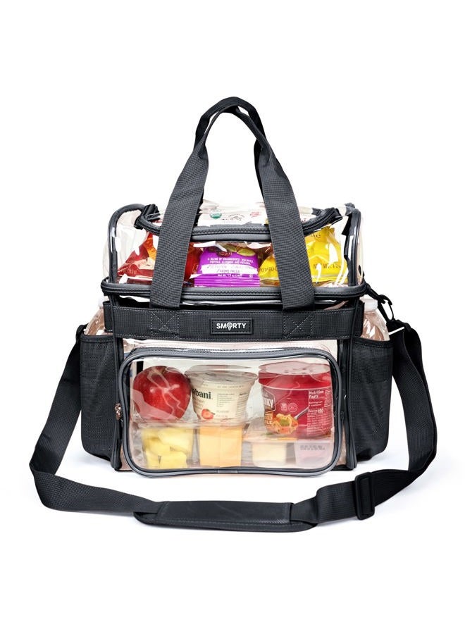 Smarty Work Approved XL Heavy Duty Clear Lunch Box Shoulder Tote Bag Durable Transparent Security Check Men Women Travel Correctional Officers - Not Stadium Size (Extra Large Bold Black, 13 x 7 x 12) - Image 1