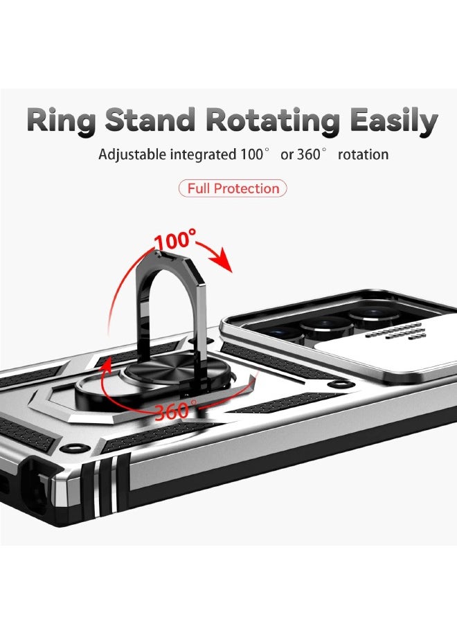 Generic - Samsung Galaxy S24 Ultra Case, Slide Camera Cover, Built-in 360° Rotate Ring Kickstand, Drop Proof Shockproof Test, Heavy Duty Shockproof Protective Case for Galaxy S24 Ultra 5G 2024, Sliver - Image 1