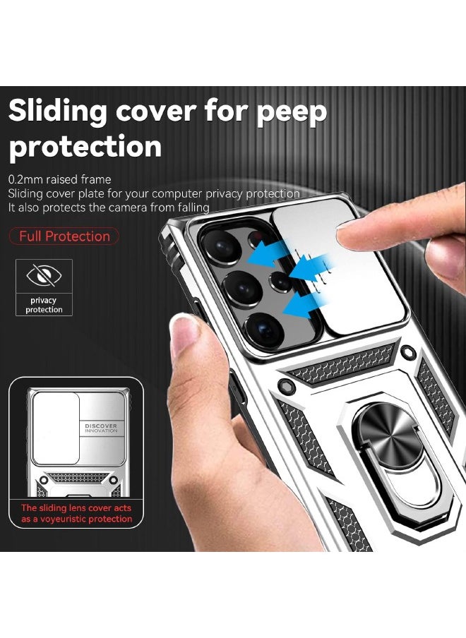 Generic - Samsung Galaxy S24 Ultra Case, Slide Camera Cover, Built-in 360° Rotate Ring Kickstand, Drop Proof Shockproof Test, Heavy Duty Shockproof Protective Case for Galaxy S24 Ultra 5G 2024, Sliver - Image 1