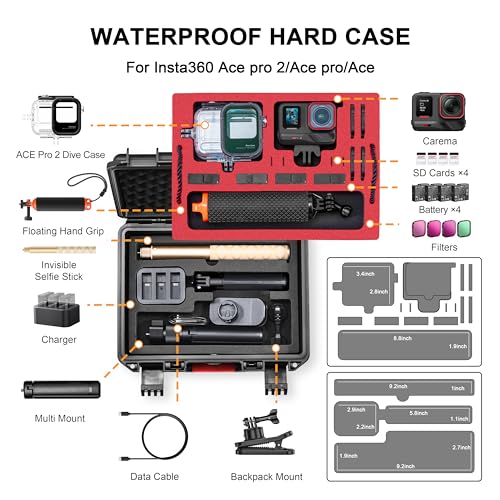 STARTRC VCR Hard Case for Insta360 ACE Pro 2 Double Layers IP67 Waterproof Shockproof Large Capacity Carrying Compatible for Insta 360 ACE Pro 2 Dive Case Accessories Elegant Black - Image 3