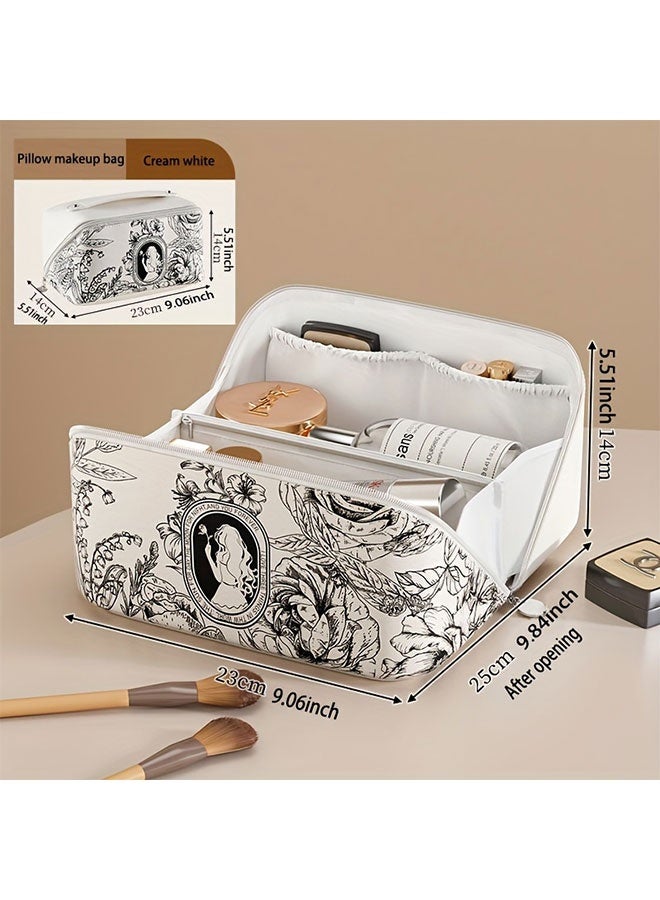 WINEENEE Travel Makeup Bag,Large Capacity Cosmetic Bags for Women,Waterproof Portable Pouch Open Flat Toiletry Bag Make up Organizer with Divider and Handle - Image 3