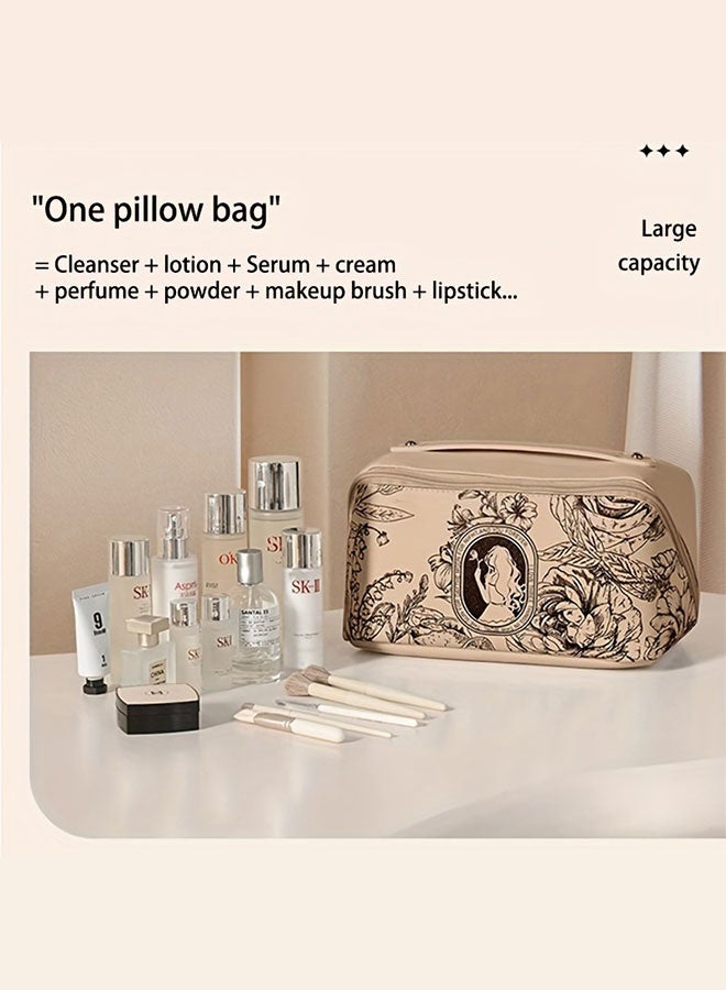 WINEENEE Travel Makeup Bag,Large Capacity Cosmetic Bags for Women,Waterproof Portable Pouch Open Flat Toiletry Bag Make up Organizer with Divider and Handle - Image 2