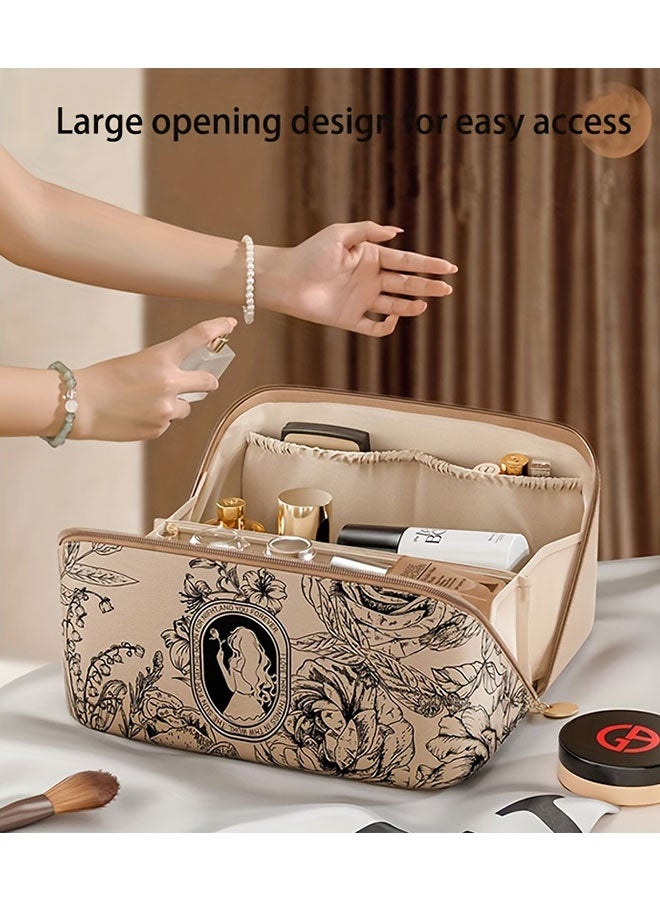WINEENEE Travel Makeup Bag,Large Capacity Cosmetic Bags for Women,Waterproof Portable Pouch Open Flat Toiletry Bag Make up Organizer with Divider and Handle - Image 1