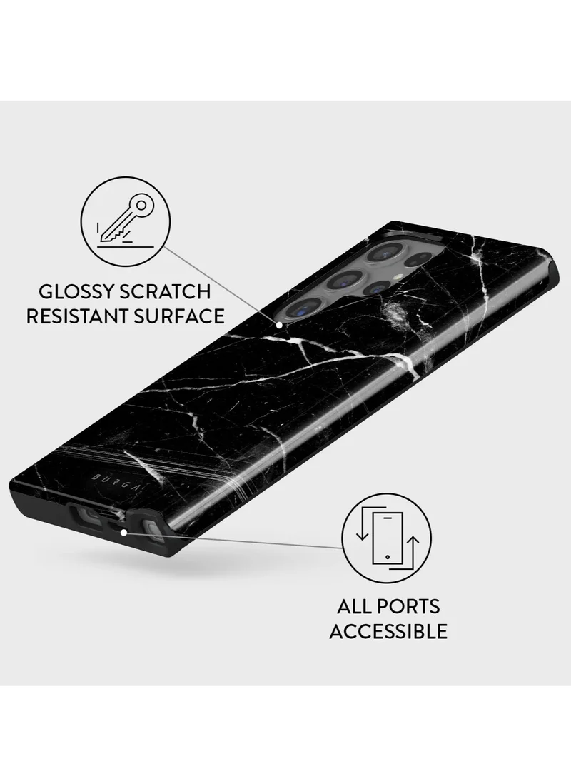 BURGA Samsung Galaxy S24 Ultra Case, 2 Piece Hard Shell + TPU Silicone Interior, Shock Absorption, All Port Accessible, Raised Bezel For Screen & Camera Protection, Never Fading HQ Print, Black Noir Origin