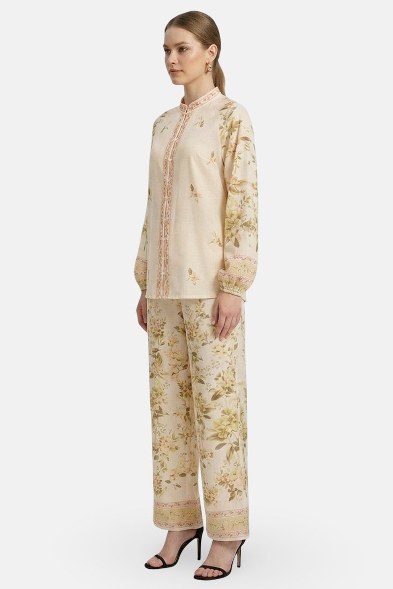 Kathy Ireland Women 2 Pcs Floral Print Shirt And Palazzo Pants Set, Multicolor - Image 3
