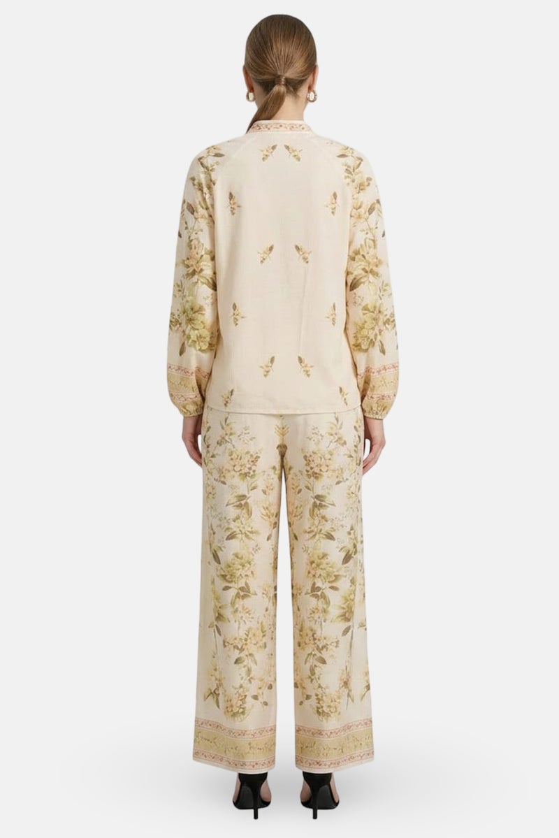 Kathy Ireland Women 2 Pcs Floral Print Shirt And Palazzo Pants Set, Multicolor - Image 4