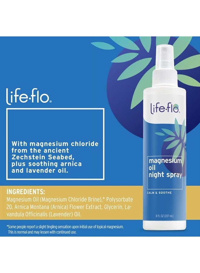 Life-flo رذاذ لييف-فلو لزيت المغنيسيوم الليلي | كلوريد المغنيسيوم من قاع بحر زكشتاين | تدليك على العضلات المتعبة للاسترخاء | مع الأركان واللافندر | 8 أونصات - Image 2