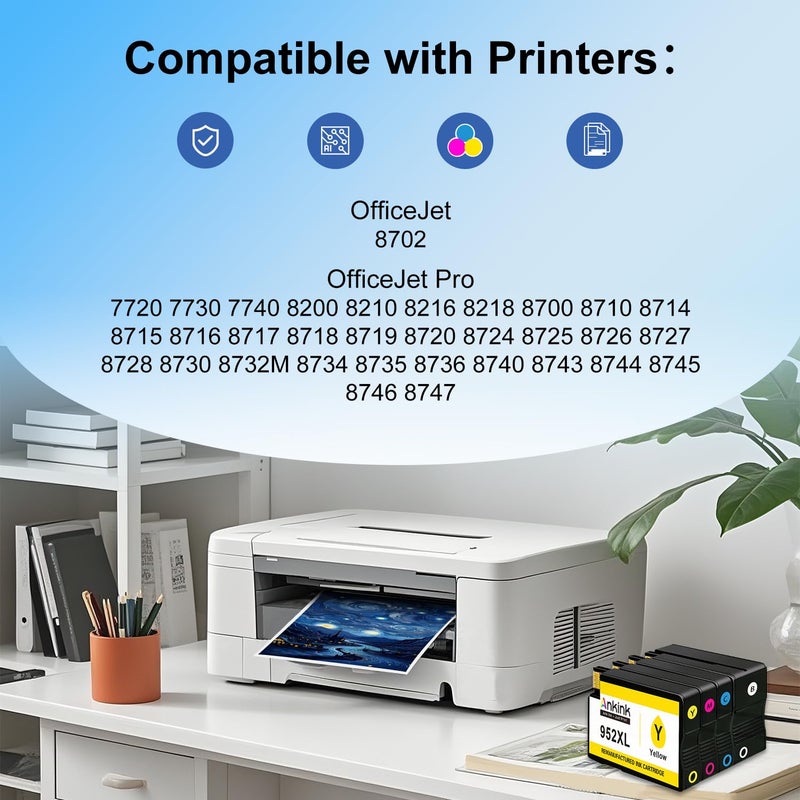 Ankink 952xl Ink Cartridges Black Color Combo 4-Pack Compatible for HP 952 XL Work with Officejet Pro 8710 7740 Printers 8720 8702 8210 7720 8715 8730 8740 8216 8725 8700 8200 7730 8743 Cyan Magenta Yellow - Image 2