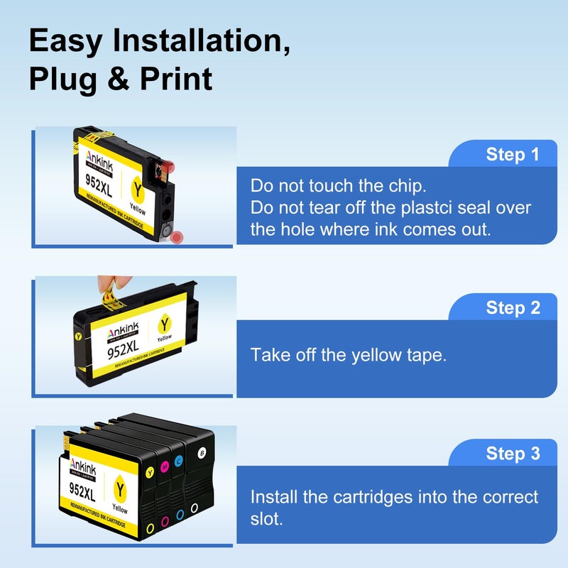 Ankink 952xl Ink Cartridges Black Color Combo 4-Pack Compatible for HP 952 XL Work with Officejet Pro 8710 7740 Printers 8720 8702 8210 7720 8715 8730 8740 8216 8725 8700 8200 7730 8743 Cyan Magenta Yellow - Image 4
