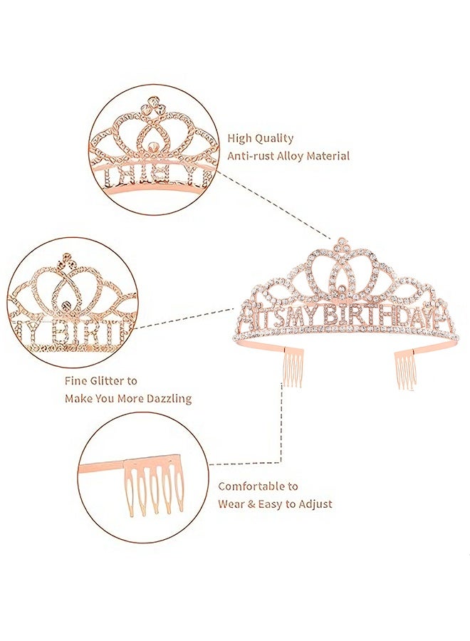 هابي دي طقم شريط وعرقوب للبنات في عيد الميلاد، تاج عيد ميلاد للنساء، عصابة رأس 'إنه عيد ميلادي' وشريط 'إنه عيد ميلادي'، عصابة رأس عيد ميلاد للبنات، هدية حفلة للنساء (روز غولد) - Image 2