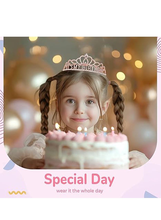 هابي دي طقم شريط وعرقوب للبنات في عيد الميلاد، تاج عيد ميلاد للنساء، عصابة رأس 'إنه عيد ميلادي' وشريط 'إنه عيد ميلادي'، عصابة رأس عيد ميلاد للبنات، هدية حفلة للنساء (روز غولد) - Image 3