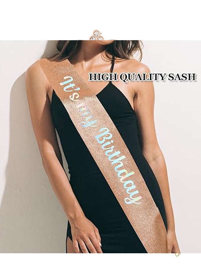 هابي دي طقم شريط وعرقوب للبنات في عيد الميلاد، تاج عيد ميلاد للنساء، عصابة رأس 'إنه عيد ميلادي' وشريط 'إنه عيد ميلادي'، عصابة رأس عيد ميلاد للبنات، هدية حفلة للنساء (روز غولد) - Image 5