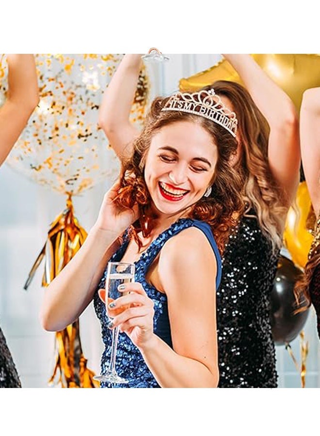 هابي دي طقم شريط وعرقوب للبنات في عيد الميلاد، تاج عيد ميلاد للنساء، عصابة رأس 'إنه عيد ميلادي' وشريط 'إنه عيد ميلادي'، عصابة رأس عيد ميلاد للبنات، هدية حفلة للنساء (روز غولد) - Image 4