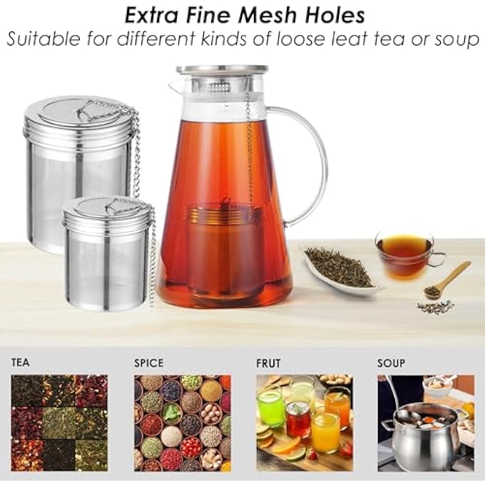 TEEMADE Tea Ball Infuser  Cooking Infuser Extra Fine Mesh Tea Infuser Threaded Connection 304 Stainless Steel With Extended Chain Hook To Brew Loose Leaf Tea SpicesSeasoningsSoup Etc 1 M  1 L - Image 5