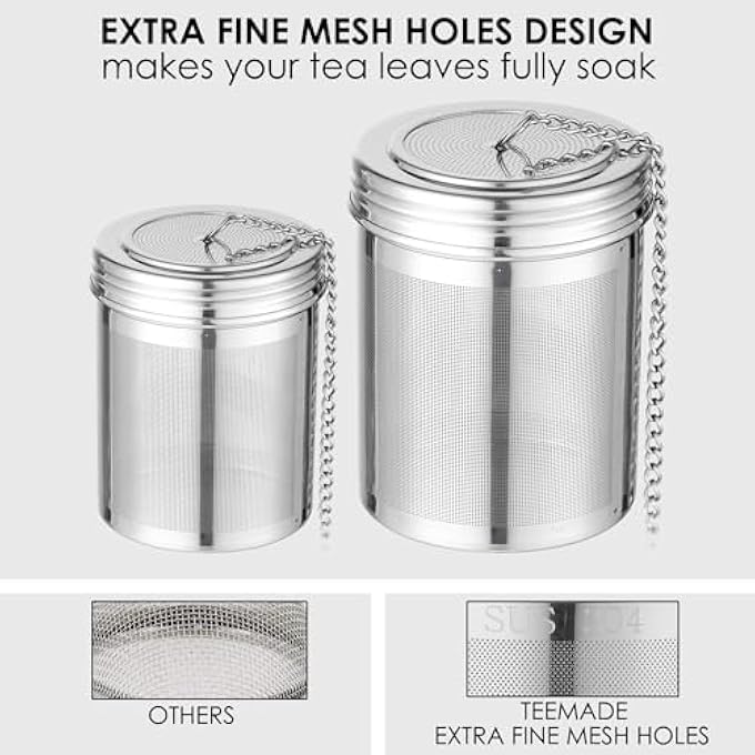 TEEMADE Tea Ball Infuser  Cooking Infuser Extra Fine Mesh Tea Infuser Threaded Connection 304 Stainless Steel With Extended Chain Hook To Brew Loose Leaf Tea SpicesSeasoningsSoup Etc 1 M  1 L - Image 3