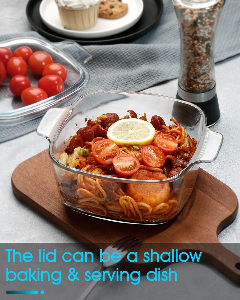 NUTRIUPS 1.5L Glass Casserole Dish with Lid Square Casserole Dish Glass Oven Bakeware Microwave Safe Dish with Lid - Image 4