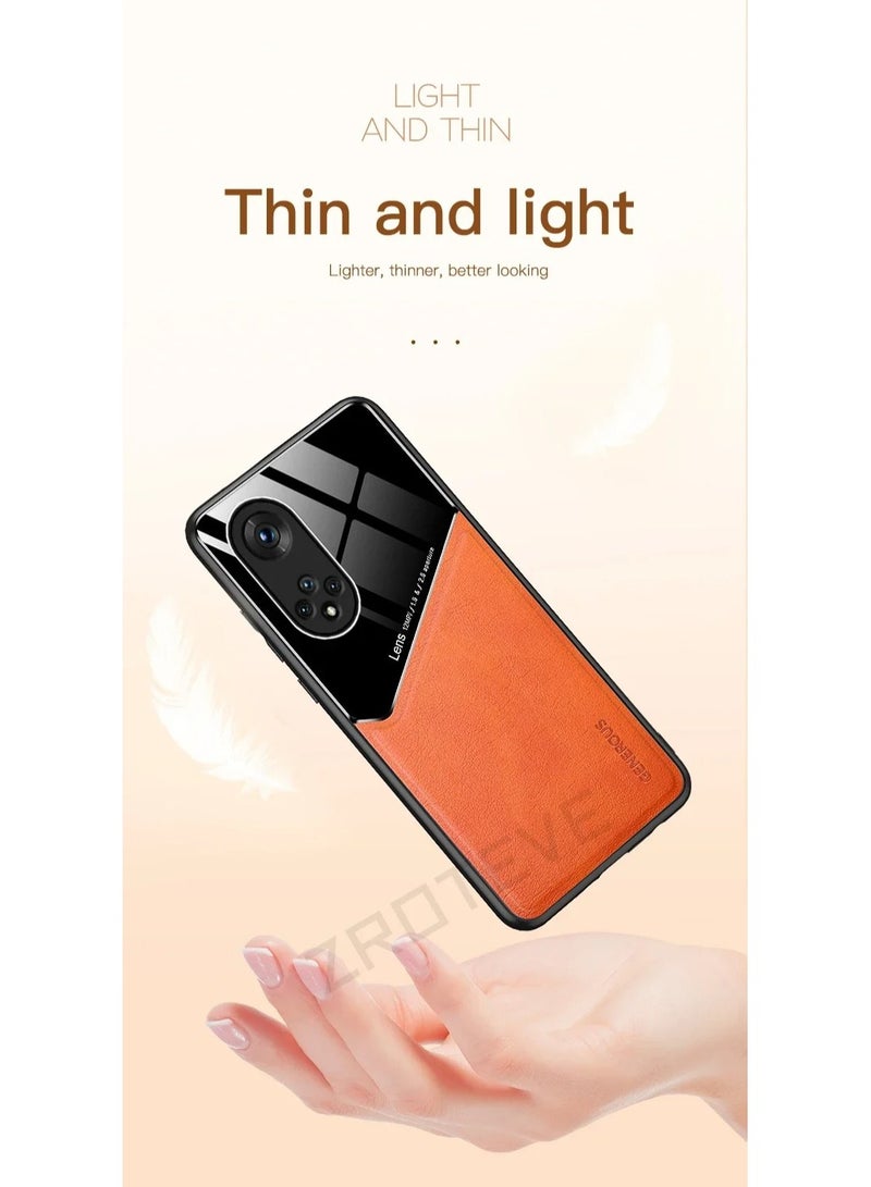 Case Compatible With Huawei Nova 9 Se Cover Luxury Leather And Glass With Car Magnetic Holder Phone Cover Soft Frame Silicone (Black)